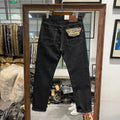 Men's high waist thickened denim trousers in dark indigo, long length, cotton denim, sizes 29-36