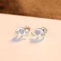 Geometric silver Korean ladies earrings with gem setting, in gold and silvery colours.