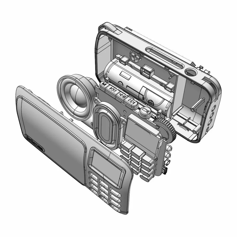 Rolton W405 portable FM radio and MP3 speaker in gold, blue or red colour with LED screen and carrying strap