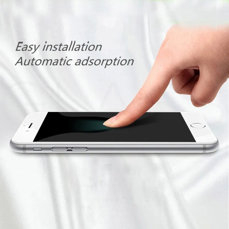9H hardness tempered glass screen protector for iPhone and Samsung phones on a clean surface.