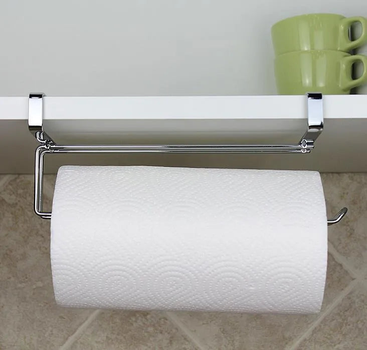 Silver stainless steel kitchen towel rack for cabinet door mounting without installation