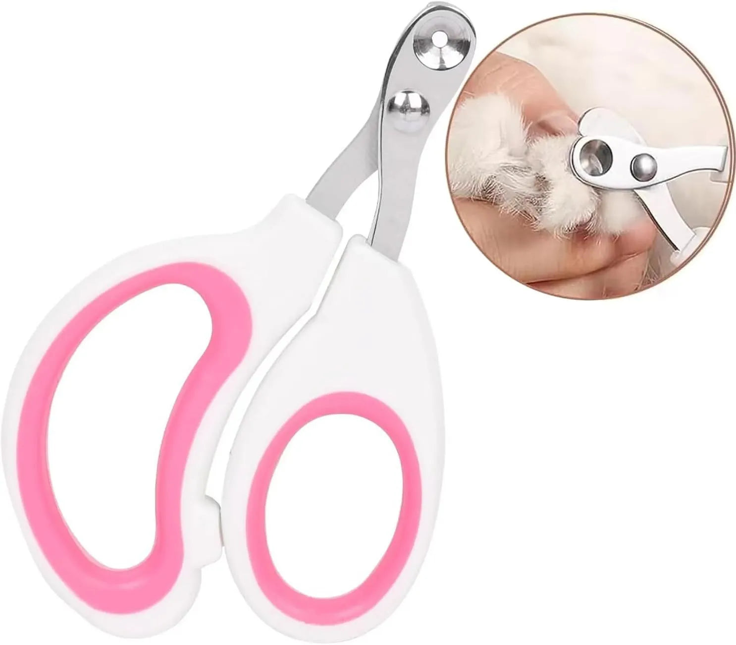 Blue pet nail clippers with circular cutting hole and cushioned non-slip handle for cats and small animals.