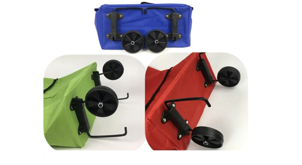 Foldable tug bag shopping cart in Oxford cloth with metal bracket, 10kg load, 45x40x14cm, sapphire blue red green orange