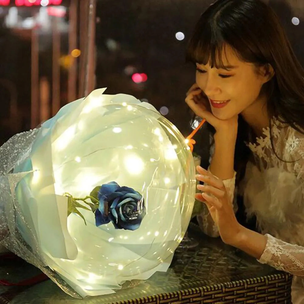 Transparent bobo ball LED luminous balloon rose bouquet with artificial flowers for DIY decoration