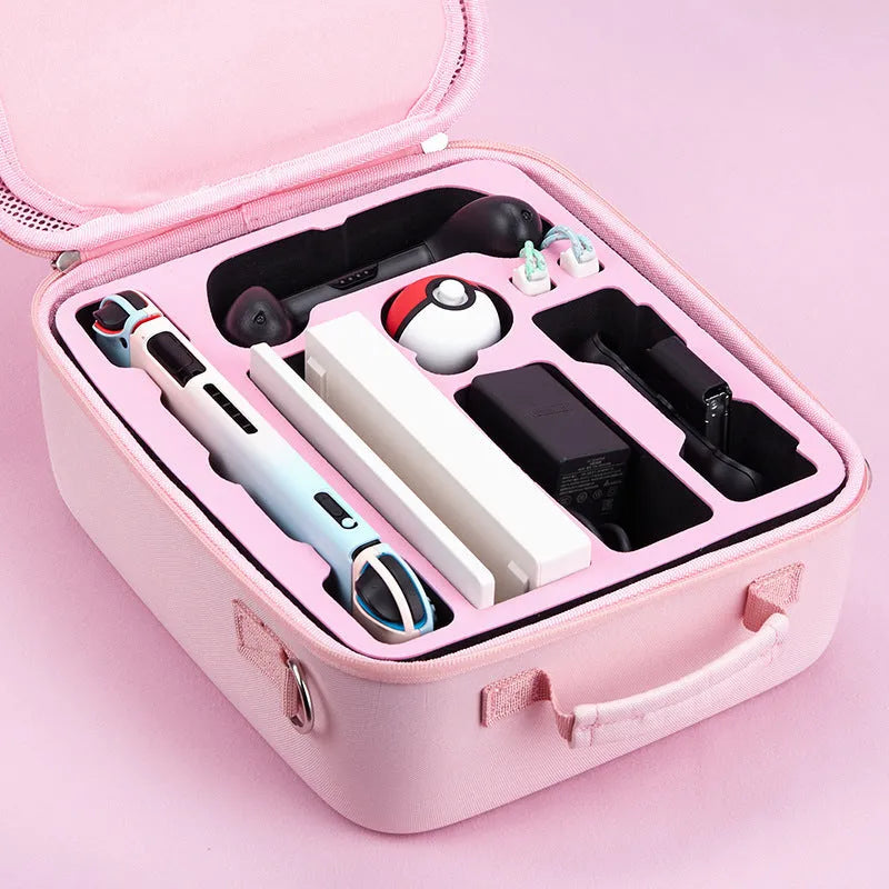 Nintendo Switch game storage bag in black, blue, or pink with shoulder strap.