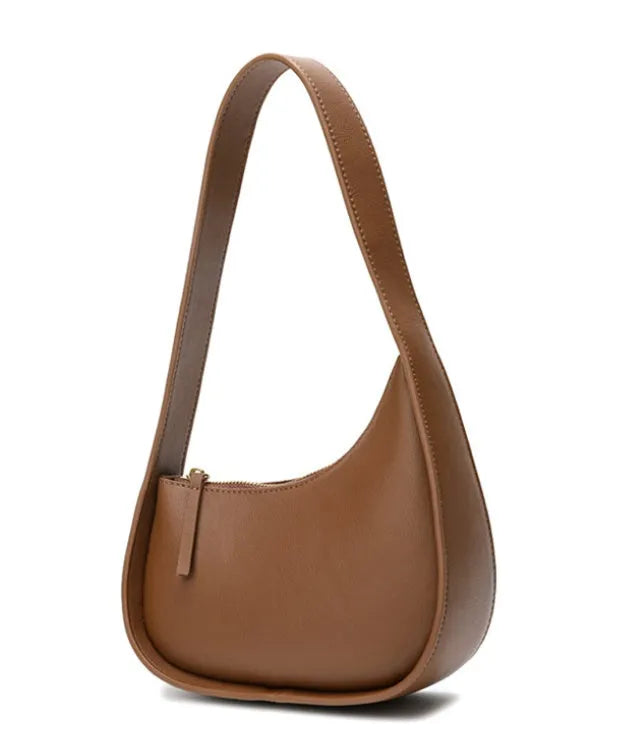 Small genuine leather half-moon women's shoulder bag with wide strap in four colour options