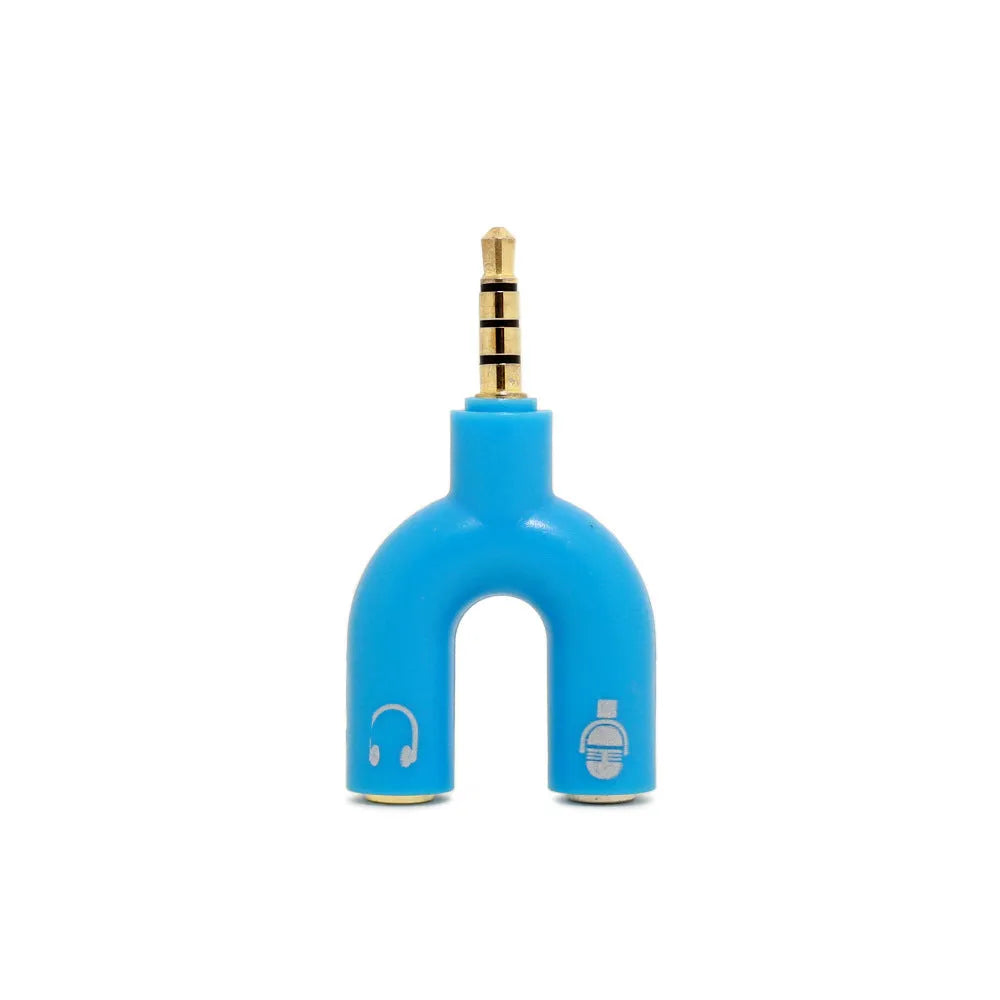 3.5mm audio splitter adapter in six colour options with gold-plated connectors