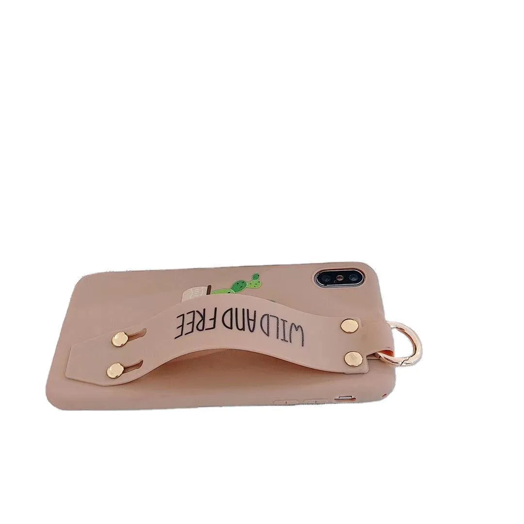 Green graffiti pattern wristband holder phone case for iPhone with integrated strap loop