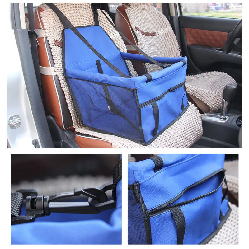 Waterproof dog car seat in black, 40x30x25cm, 600D Oxford cloth with PVC coating, attached to a car headrest