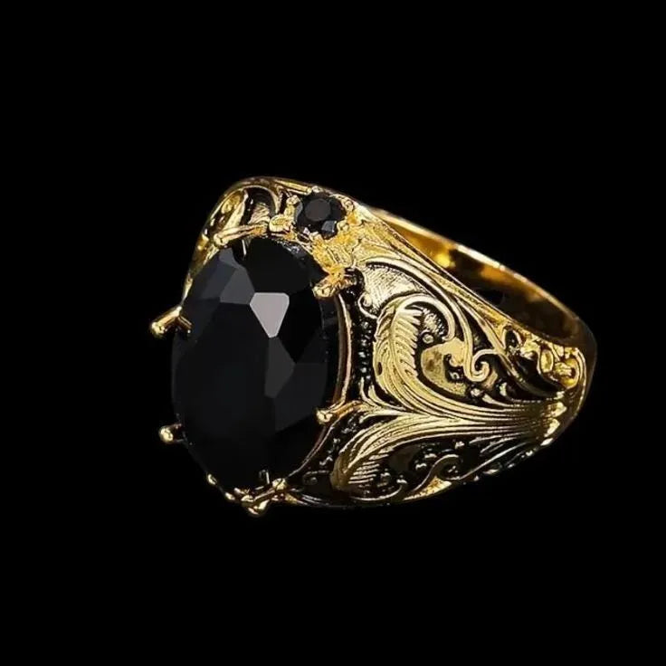Geometric pattern men's wide face ring with silver electroplated finish and imitation gem ornament