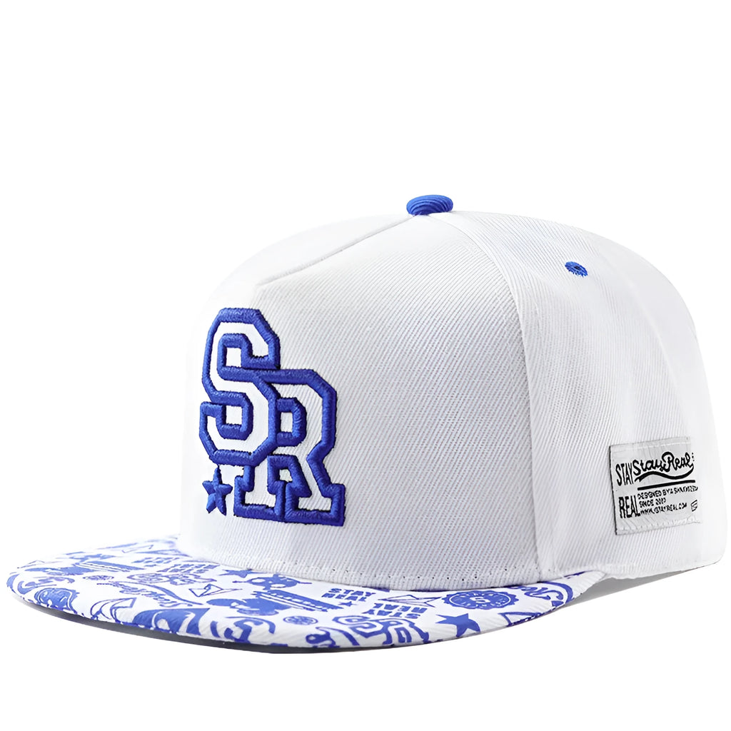 Cotton baseball cap with letter embroidery in black or white with adjustable strap