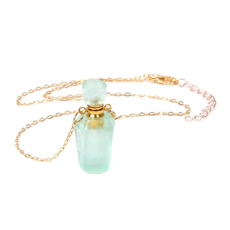 Perfume bottle pendant necklace in tiger eye and crystal with European and American style and colour codes FI0636 to FI0644
