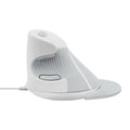 Black and white ergonomic vertical wired optical mouse for desktop computers with 120mm rat size design