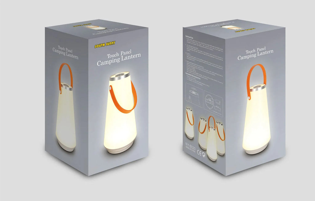 White rechargeable LED table lamp with adjustable brightness settings measuring 12x12x22cm