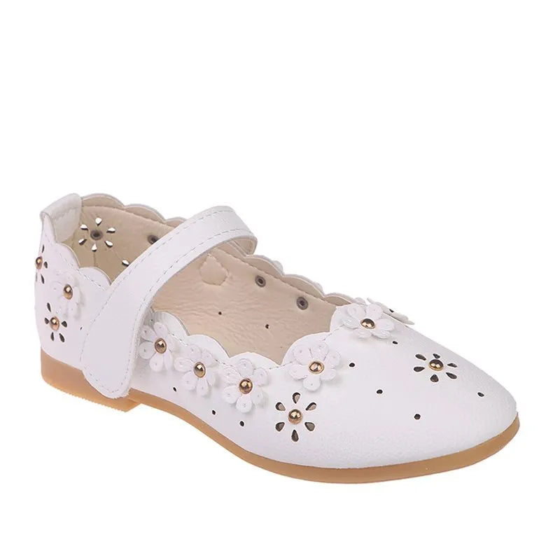 Girls flat princess shoes in pink or white with rubber sole and EVA upper, sizes 21 to 36