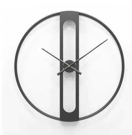 Round metal wall clock showing black and gold colour options, 50cm in diameter.