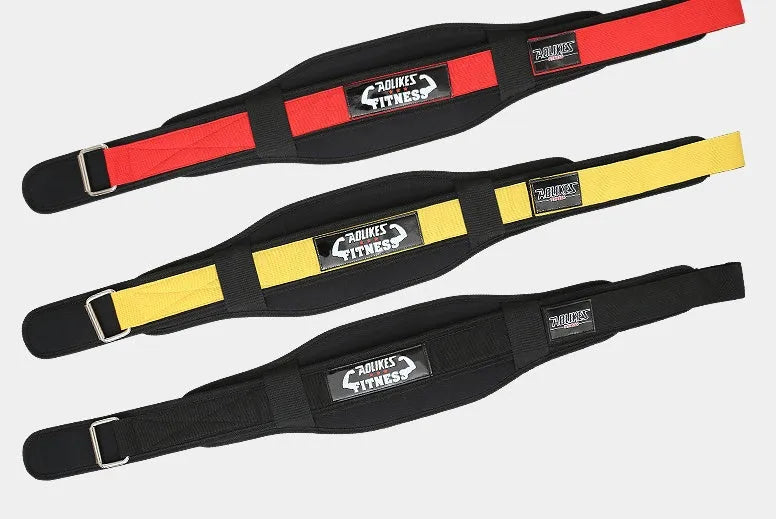 Nylon weightlifting waistband in black red yellow colours for adult fitness training