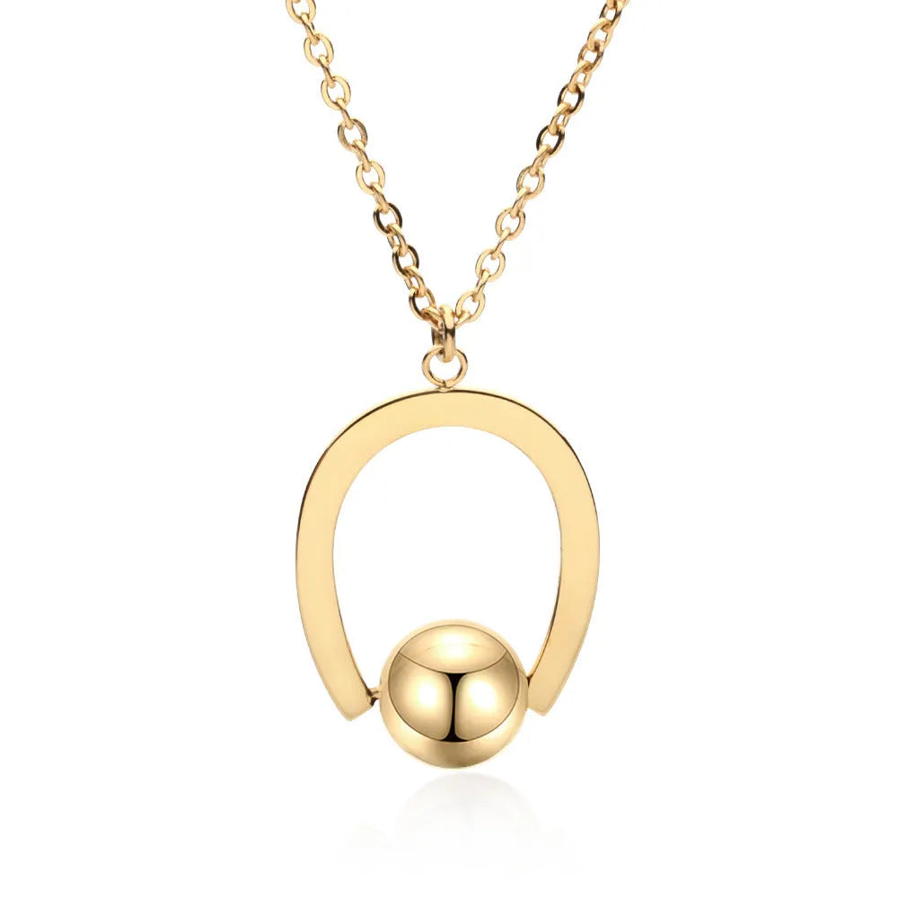 Stainless steel bead chain necklace with geometric pendant in gold or silver finish