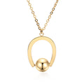Stainless steel bead chain necklace with geometric pendant in gold or silver finish
