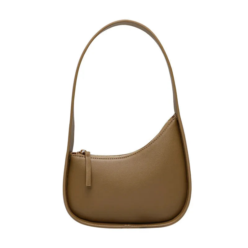 Small genuine leather half-moon women's shoulder bag with wide strap in four colour options