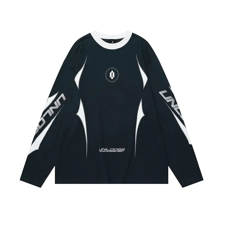 Men's grey khaki cotton drop shoulder long sleeve pullover with round neck and letter pattern