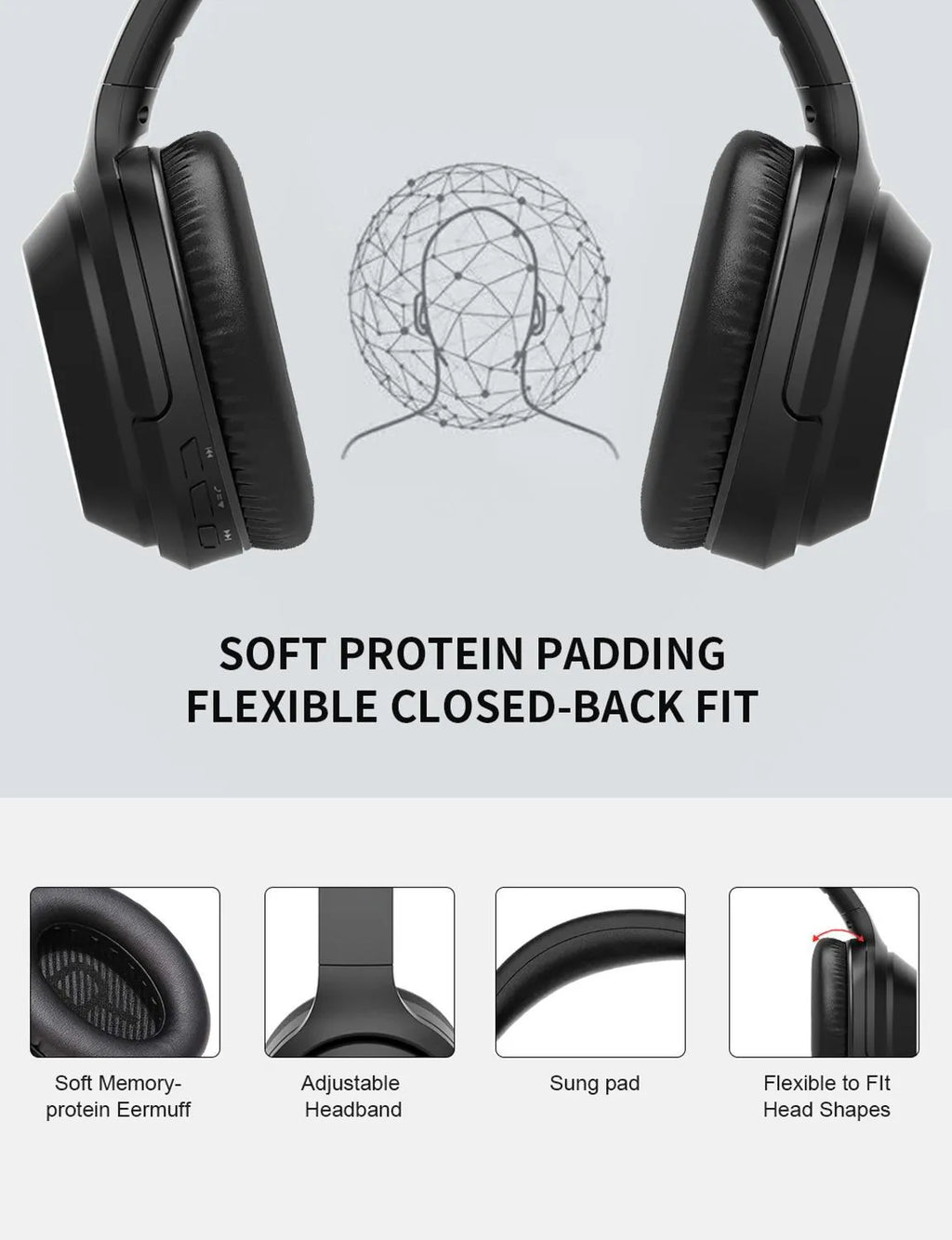 Black Gorsun E98 wireless over-ear Bluetooth headphones with padded headband and large ear cushions.