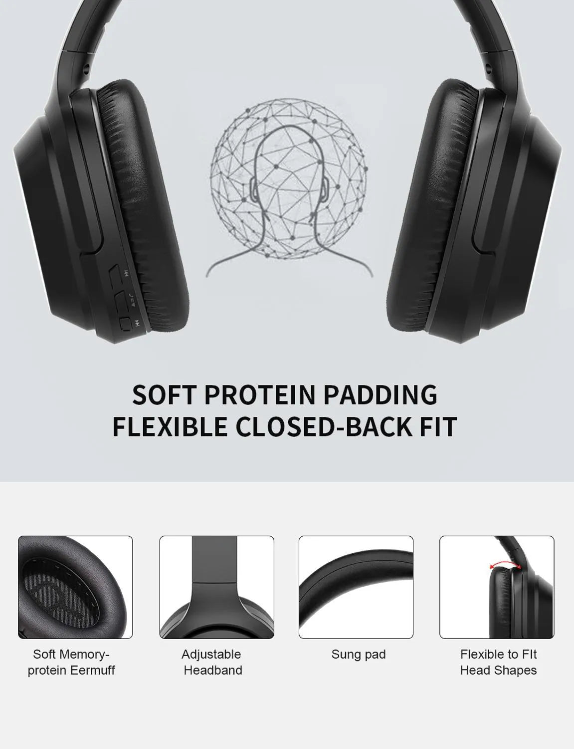 Black Gorsun E98 wireless over-ear Bluetooth headphones with padded headband and large ear cushions.