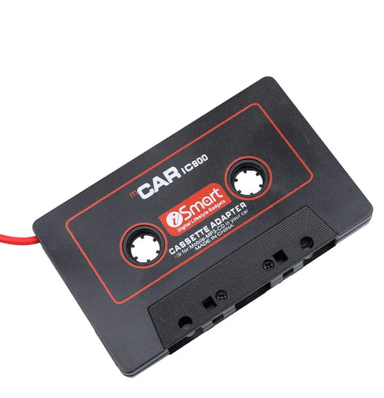 Black car cassette converter adapter with 3.5mm audio jack plug for connecting mobile phones to car stereos