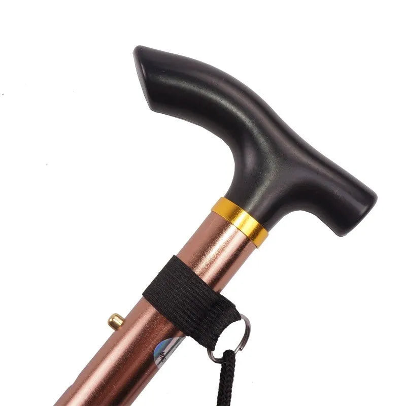 Adjustable aluminium folding walking cane extended to show telescopic design and non-slip handle