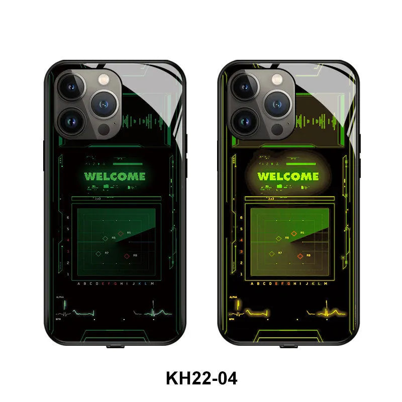 Luminous mechanical style iPhone case in tempered glass and TPU protective shell