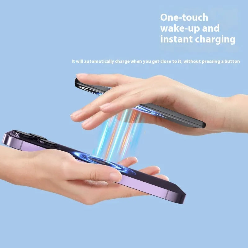 Ultra-thin magnetic power bank in black colour showing compact 105x66x9mm dimensions