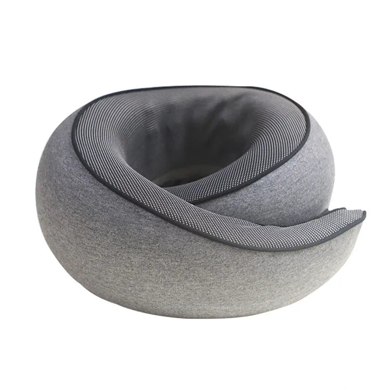 U-shaped memory foam travel neck pillow in a buggy bag colour with storage bag