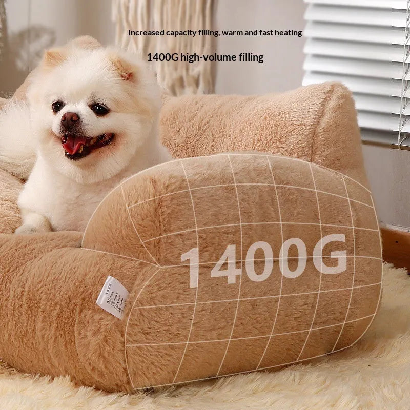 Warm pet bed with removable washable cover in Mousse Coffee, available in sizes M to XXL for pets under 4 kg to 12.5 kg