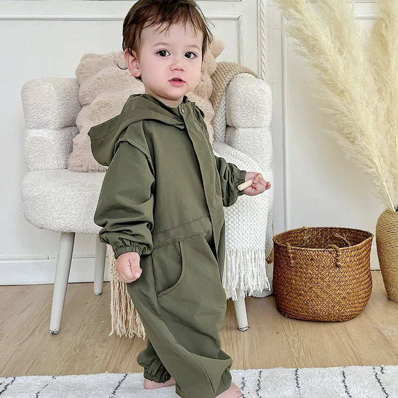 New baby hooded cotton jumpsuit western style romper in black for heights 66-100cm