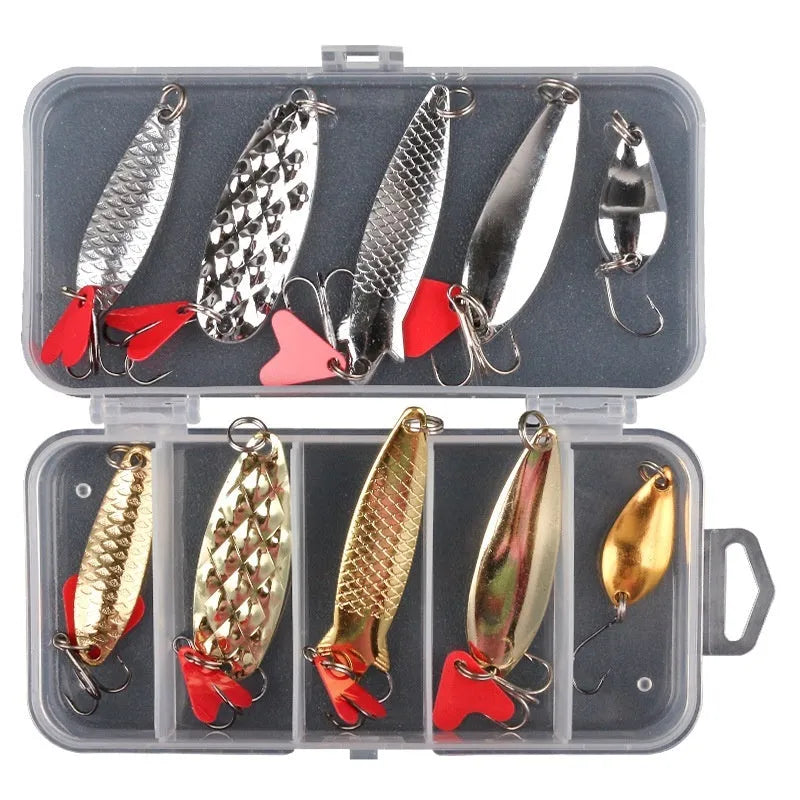 Lure pineapple sequin box containing metal fishing sequins in gold and silver colours for lure building