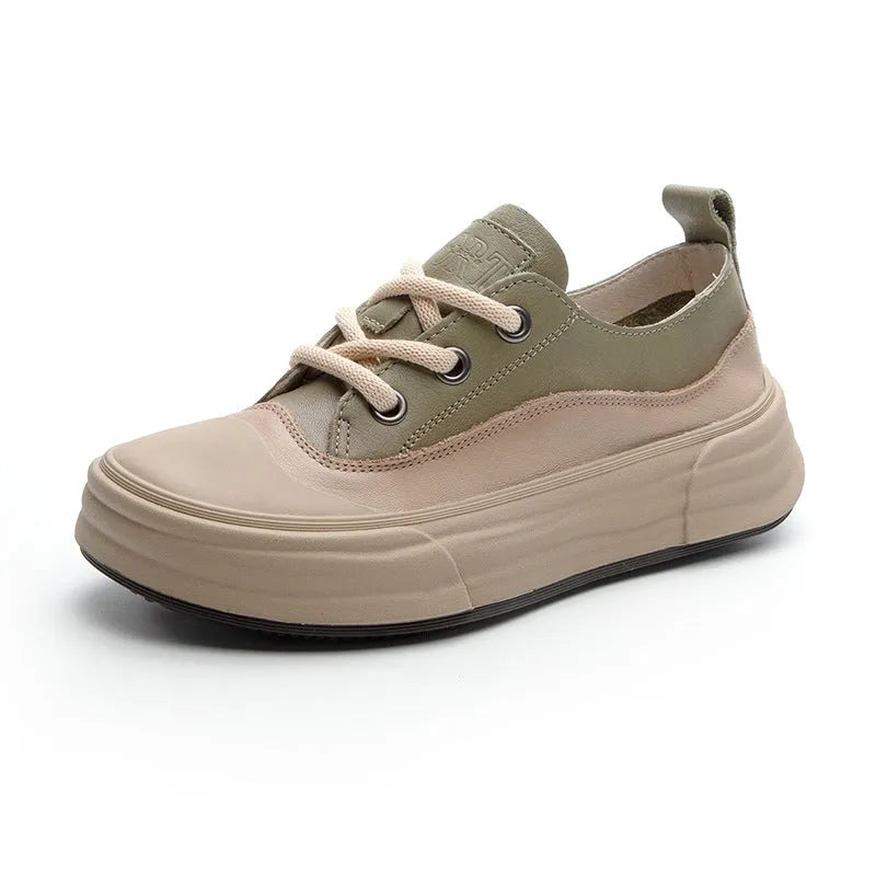 Women's matcha green platform sneakers made from cowhide with a lace-up front and pigskin lining.