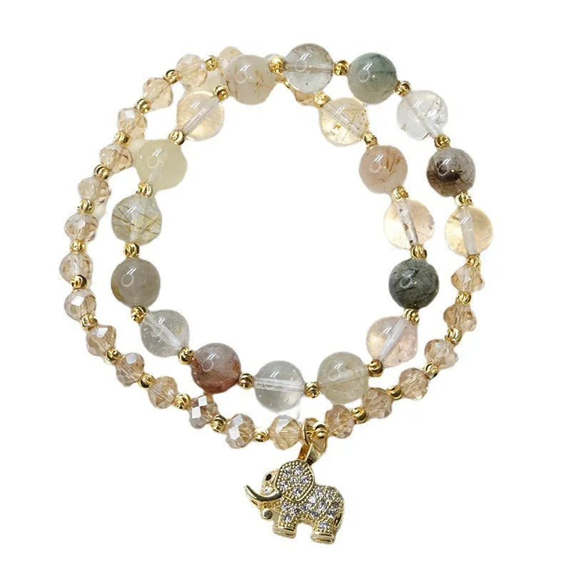Women's retro colour hair crystal bracelet with strawberry quartz accent stone