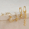 XINGX gold-colour chain tassel and zircon stud earrings set, six pieces, electroplated copper.