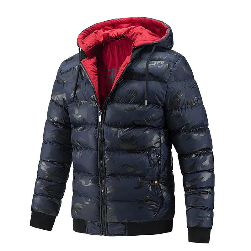 Men's casual double-sided wear coat in black or navy blue, thickened polyester, Korean style