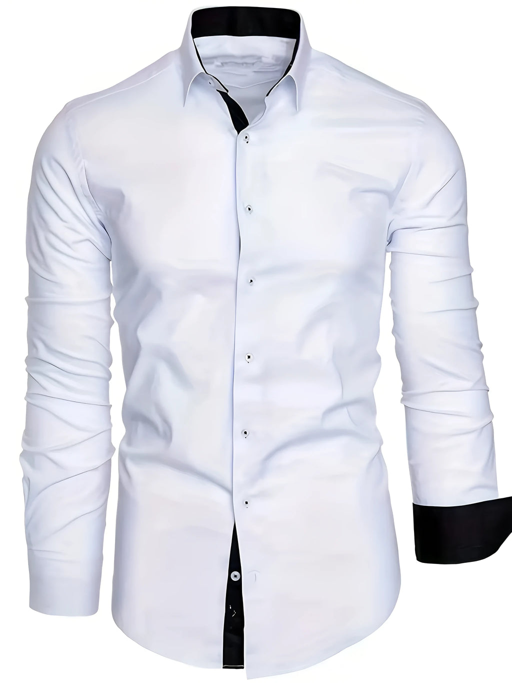 White long-sleeved shirt with black contrasting collar and cuffs for teenage men