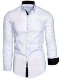 White long-sleeved shirt with black contrasting collar and cuffs for teenage men