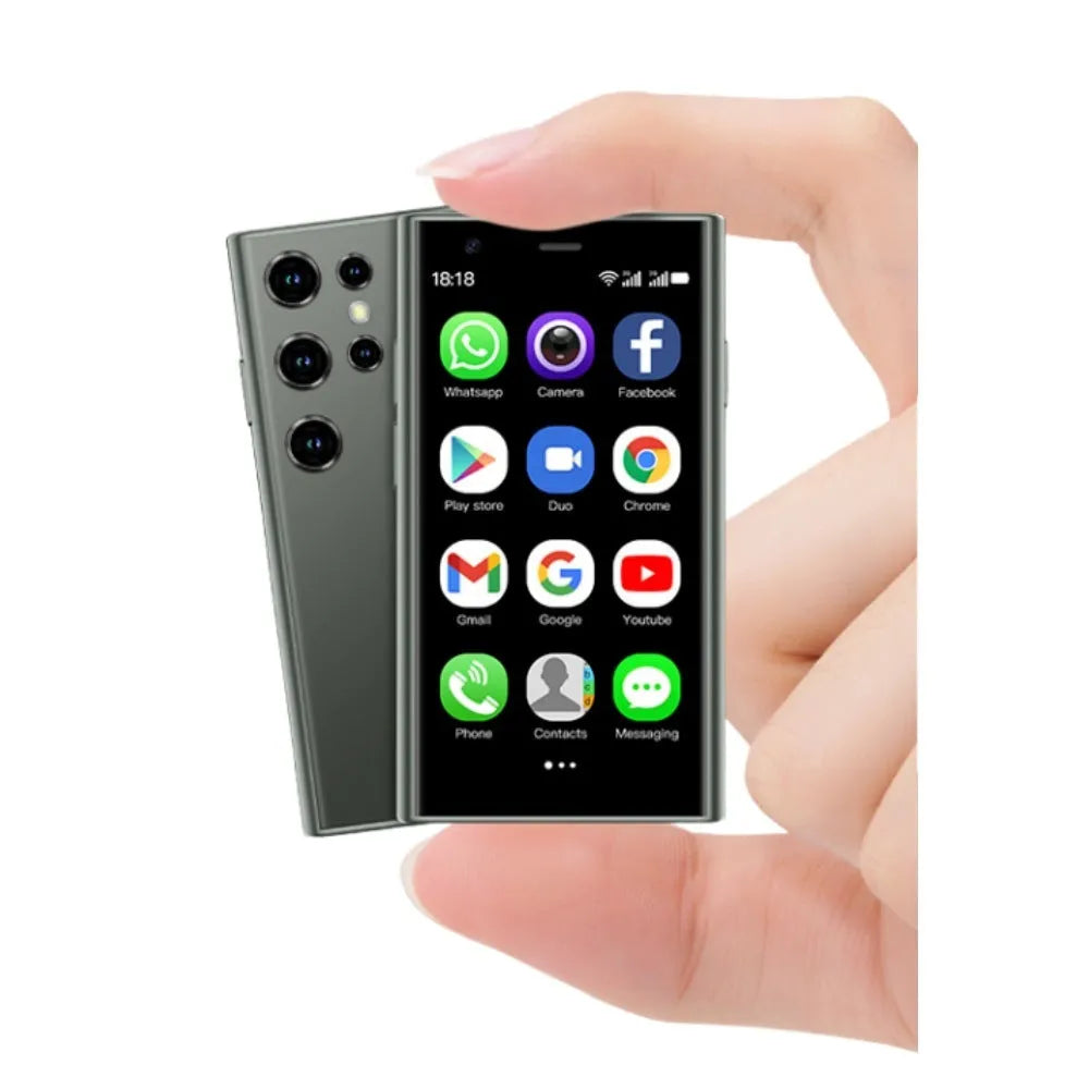 S23PRO XS15 mini smartphone in black, green and pink purple colours with straight plate design