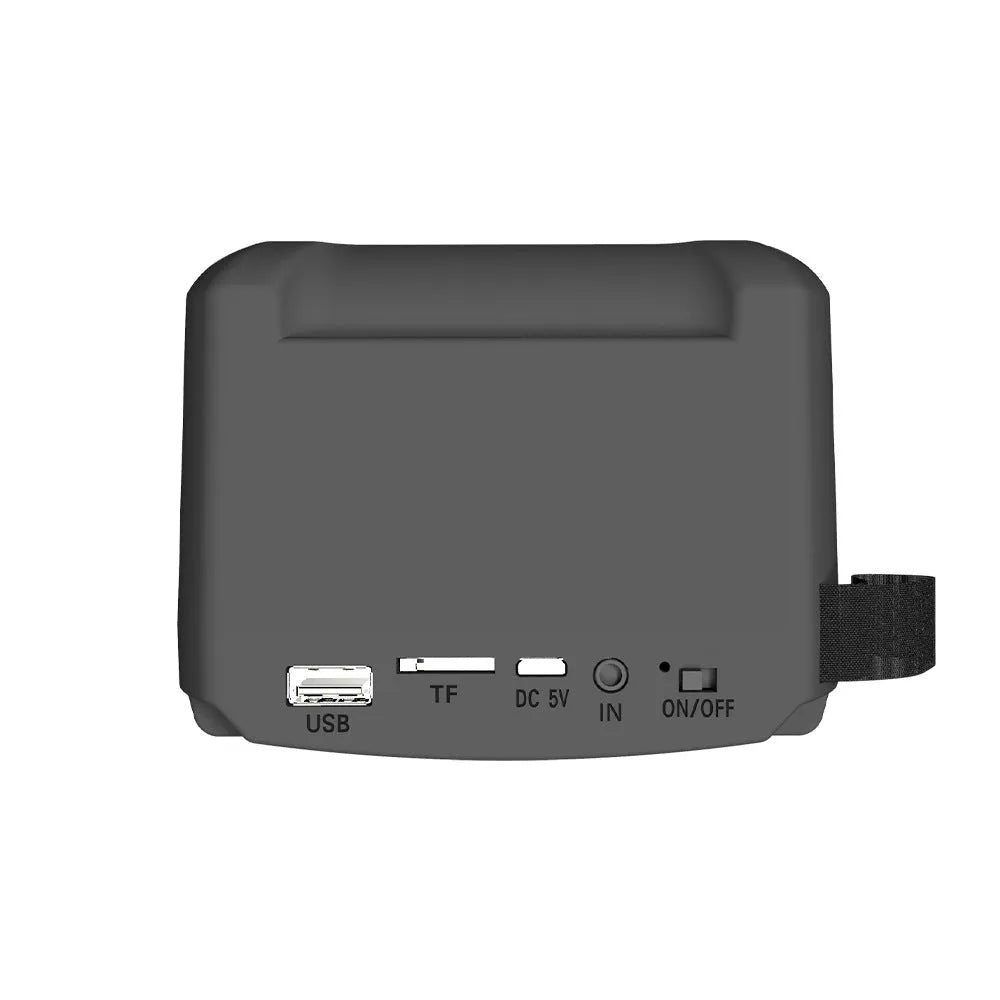 Portable Bluetooth speaker in colour 3107 with USB charging cable, dimensions 110mm by 87mm by 137mm.