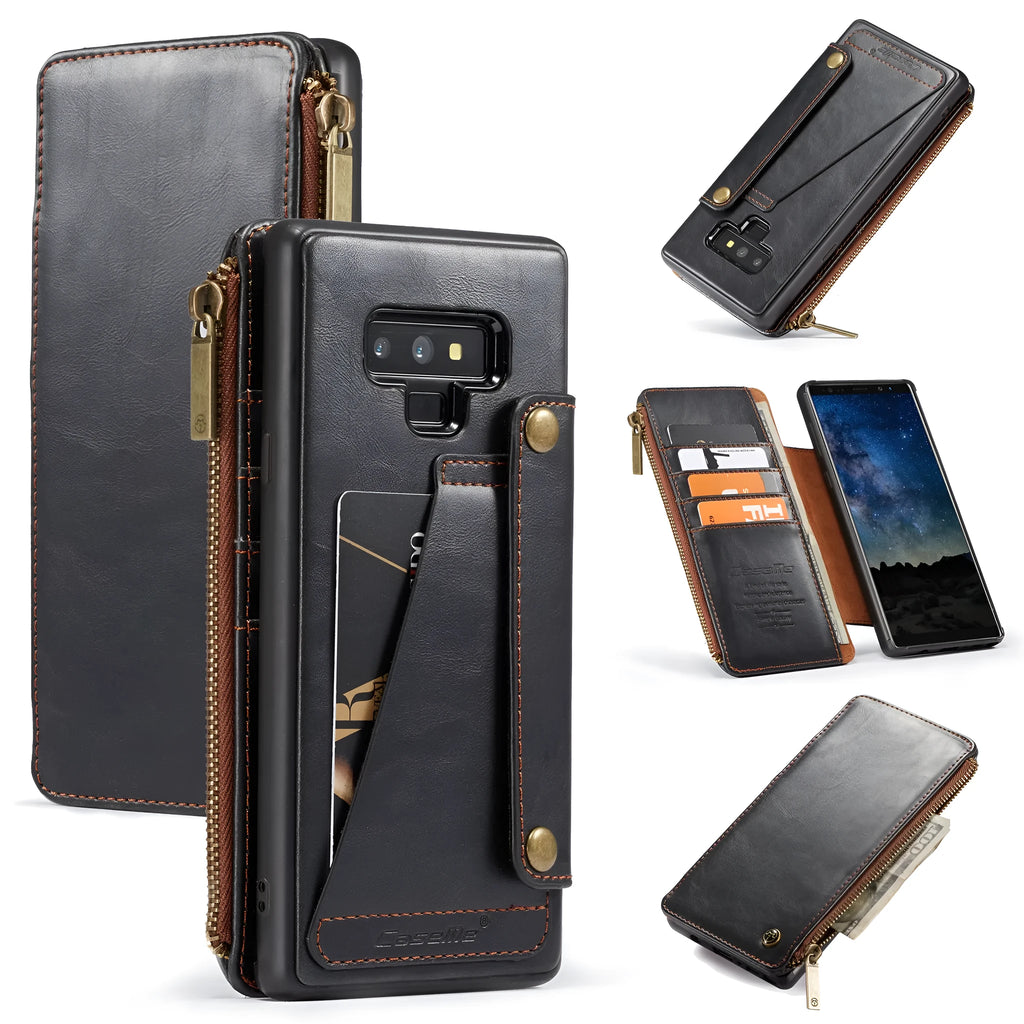 Samsung Galaxy Note9 flip leather case in black, brown, and red colour options