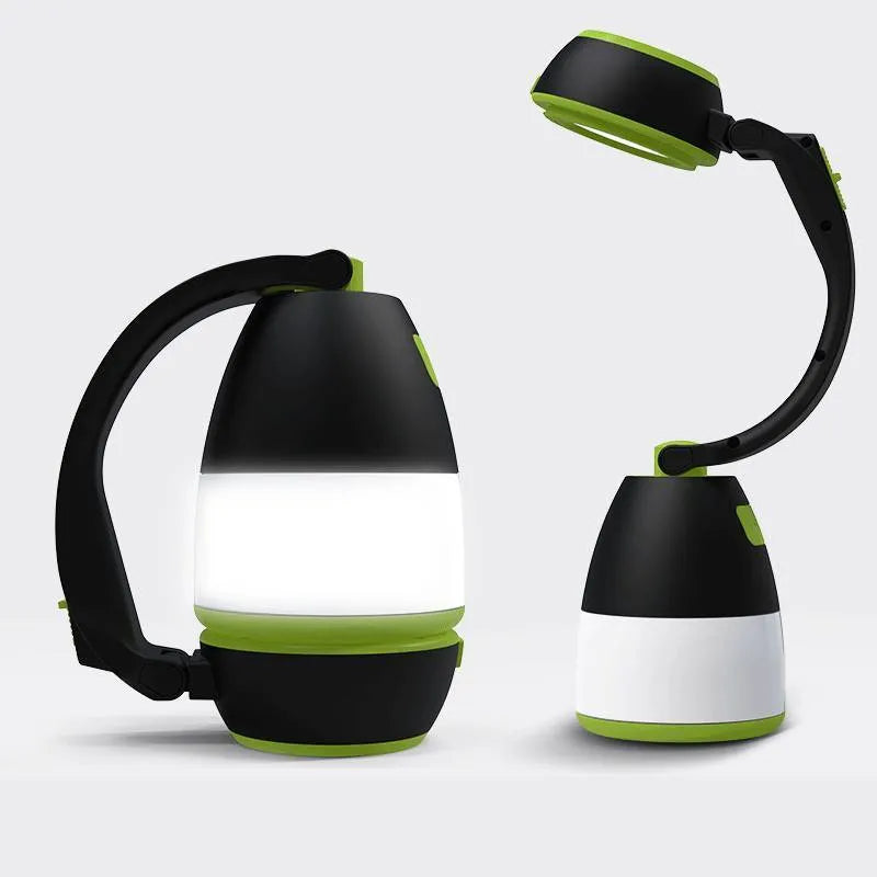 Black green multifunctional LED table lamp with adjustable light head showing three brightness modes