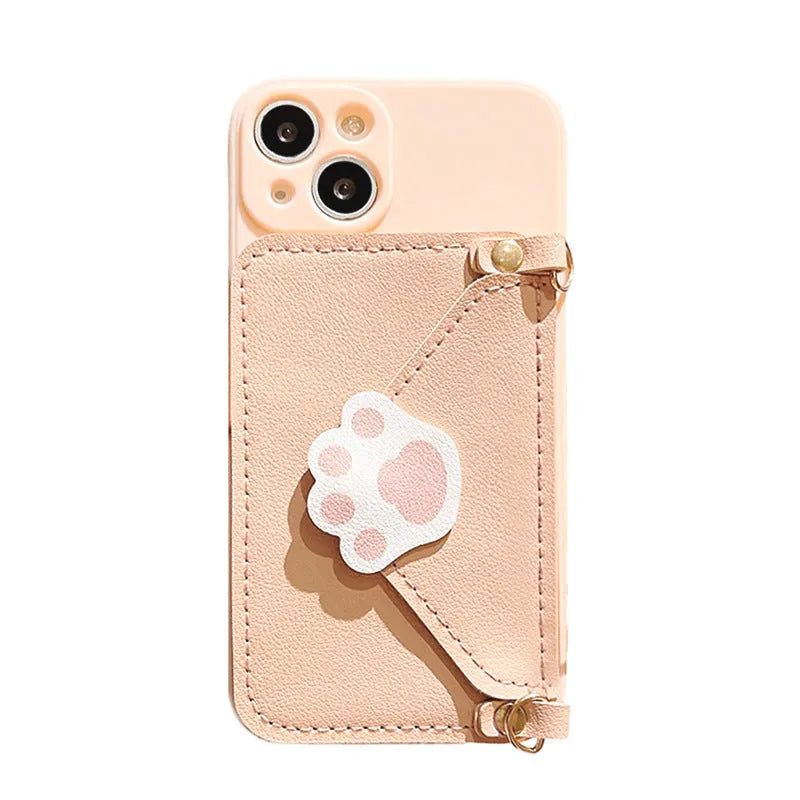 Cat's Paw TPU crossbody phone case drop-proof protector in black for iPhone