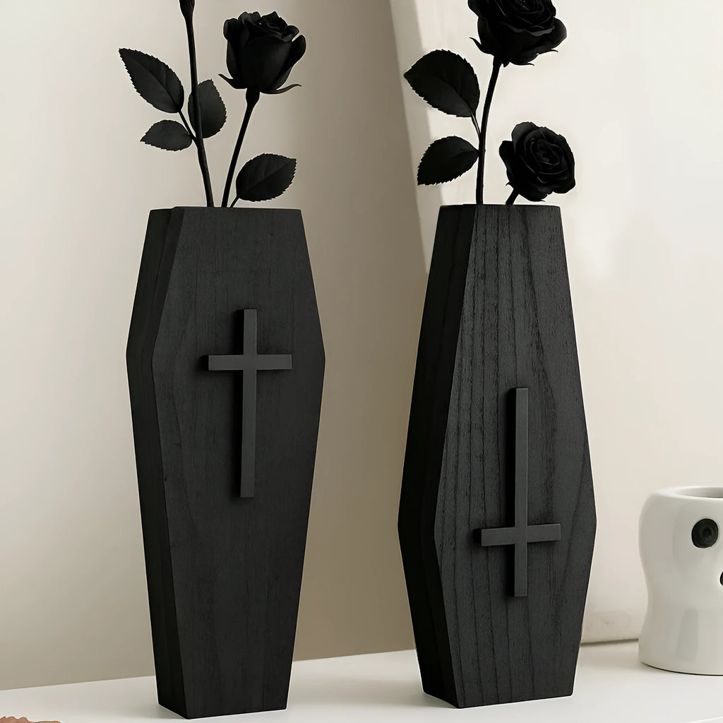 Wooden wall shelf with cross vase decoration in one of three colour options