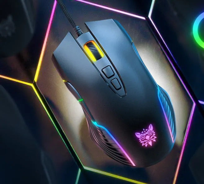 Wired optical gaming mouse with seven buttons, adjustable 800-6400 DPI, RGB light, 1.5m cable, 127mm x 71mm x 40mm, Black or Pink