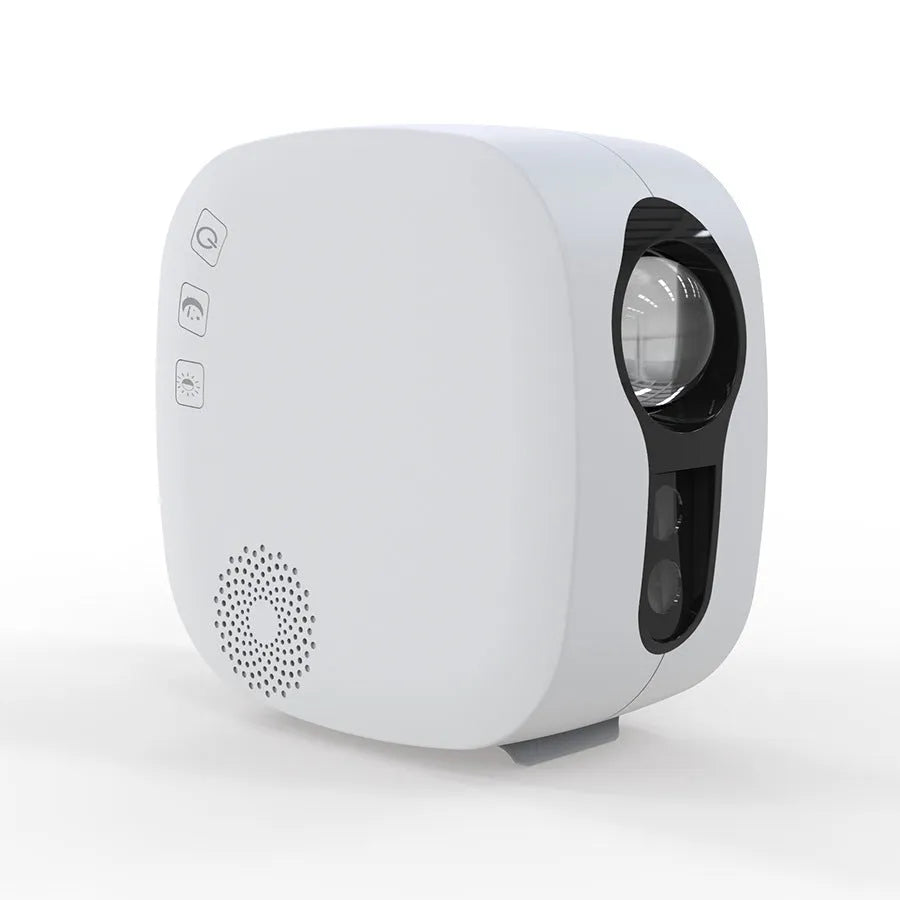 Black and white star projector showing laser nebula moon projection with Bluetooth connectivity