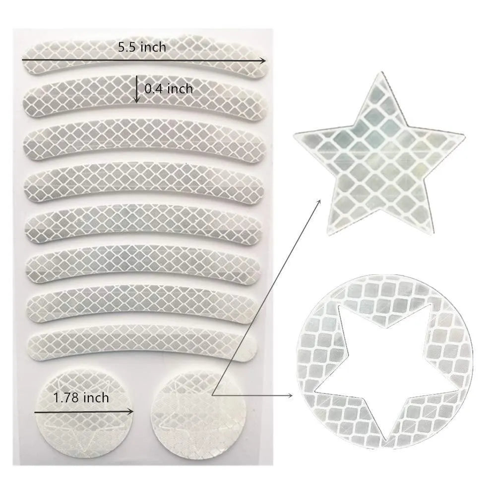Sheet of bicycle reflective safety tape with a geometric grid pattern in one of four colour options.